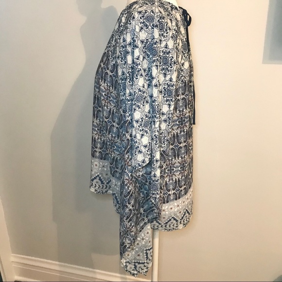 Forever 21 Boho Blouse Medium Blue Multi Flowy - Picture 5 of 8